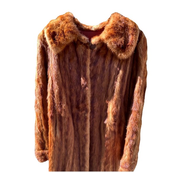 Vintage 1950s Mink Fur Coat Chestnut Lined Unbranded Mob Wife aesthetic FLAWS - Picture 4 of 12